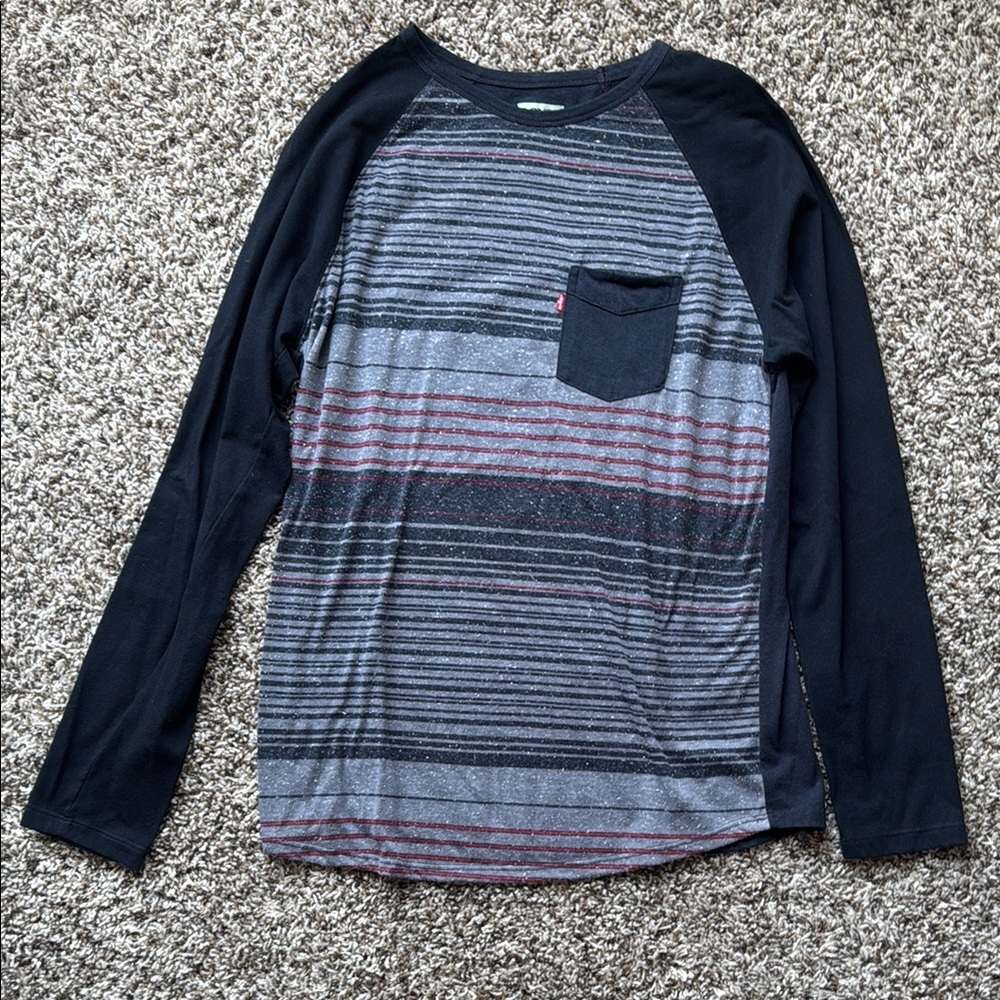 Levi's mens Striped Black and Gray long sleeve shirt